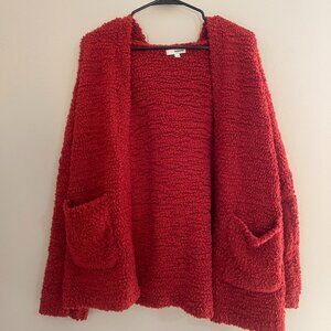 Sonoma Red Fluffy Open Front Cardigan Sweater Women's L